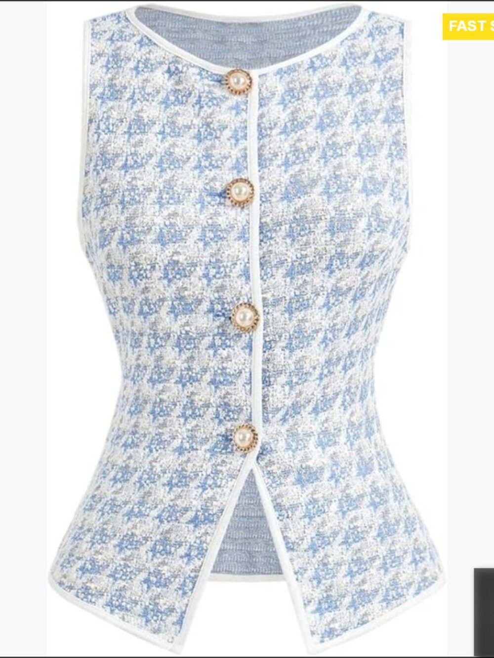 Houndstooth Plaid Vest Top Button Waistcoat Office Work Chic Trendy